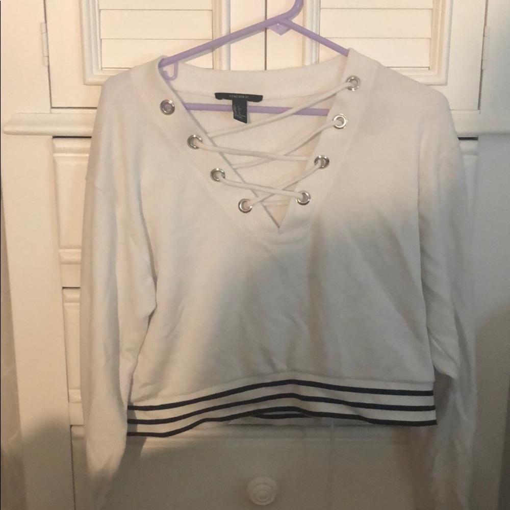 White Lace Up Pullover